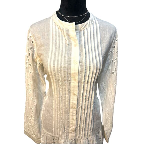 POL White Eyelet Blouse Dress –Size Small – Button Front, Long Sleeve, Boho Chic - Picture 3 of 6
